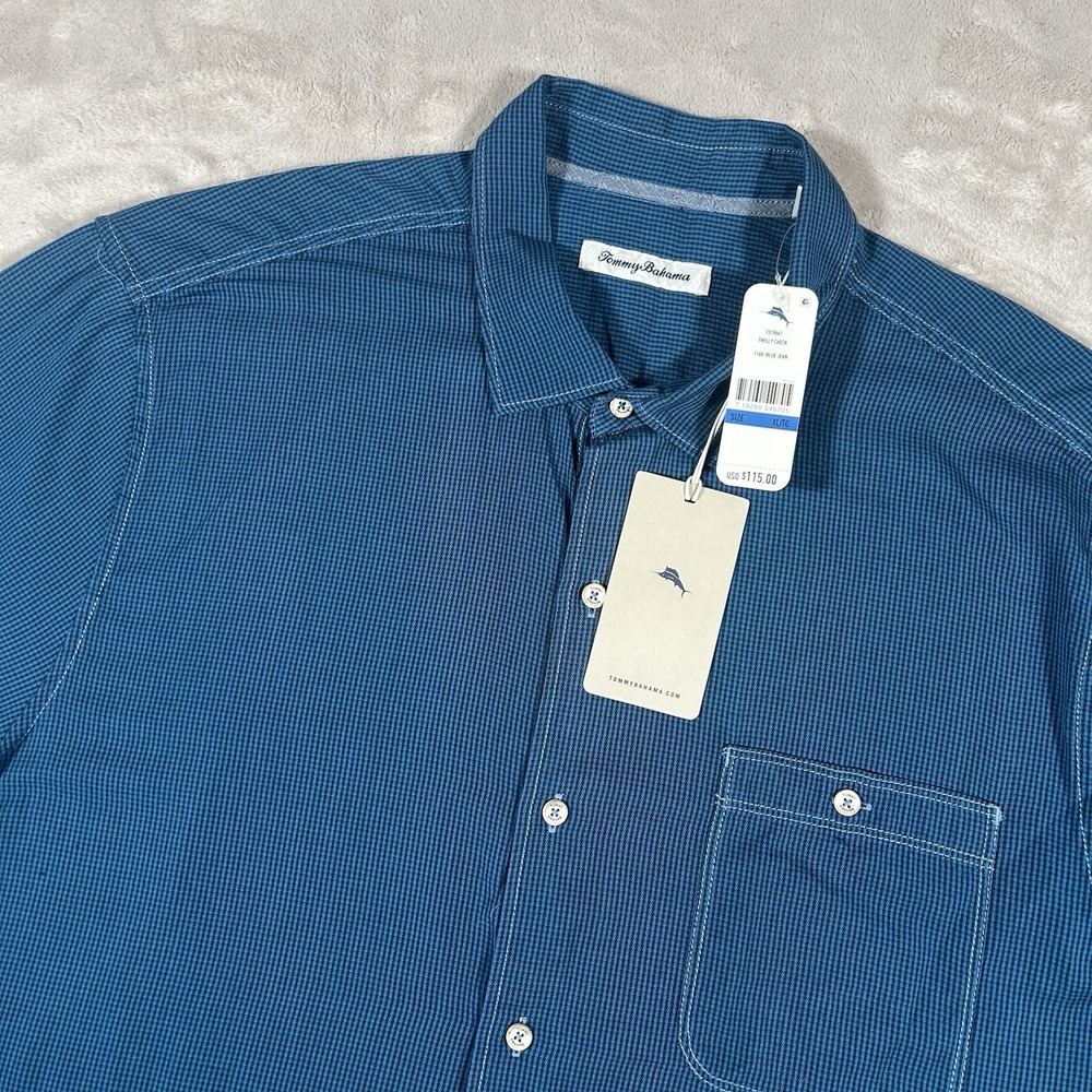 New Tommy Bahama Twilly Check Shirt Mens XL Blue Gingham Check Tencel NWT $115